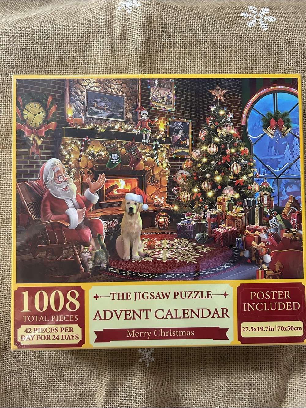 Advent Calendar Jigsaw Puzzle - Holiday Fireplace Scene (Red, Gold)